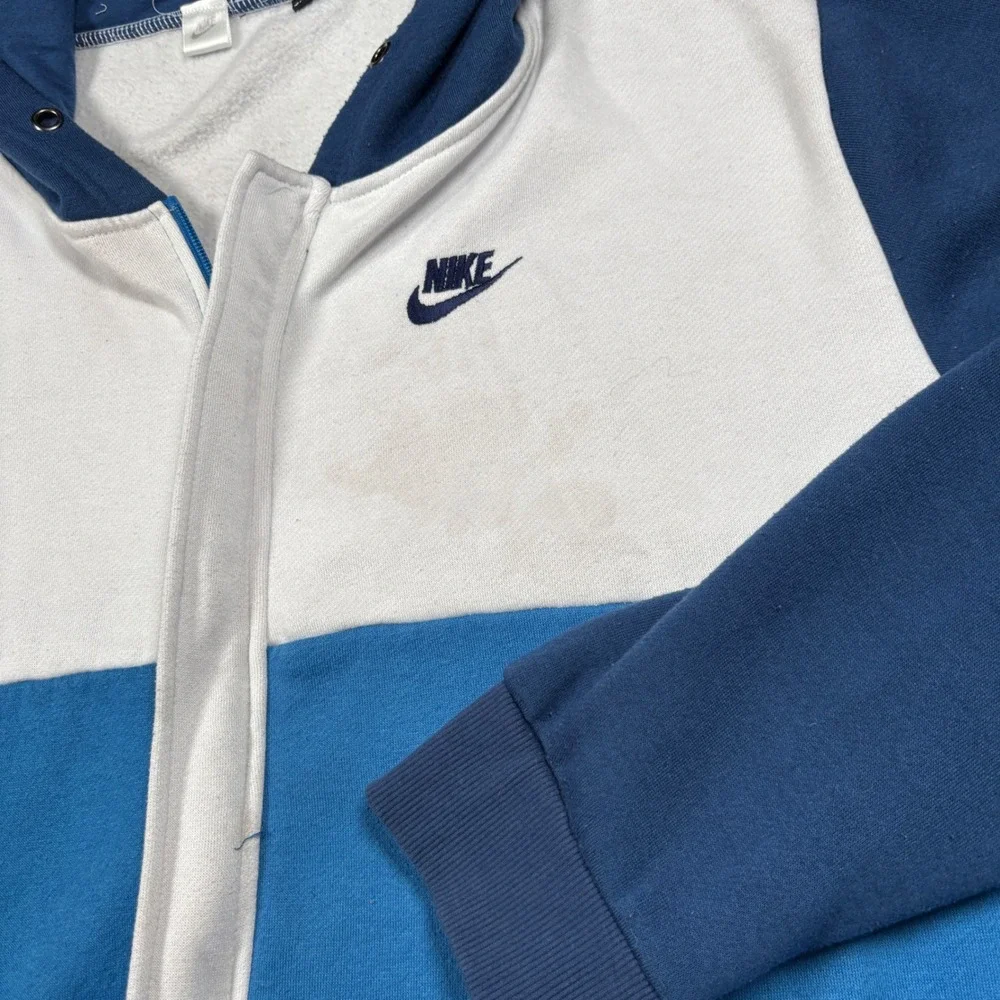 VTG Nike Full Zip Hoodie Mens 3XL Blue White Colorblock Athletic Sweatshirt